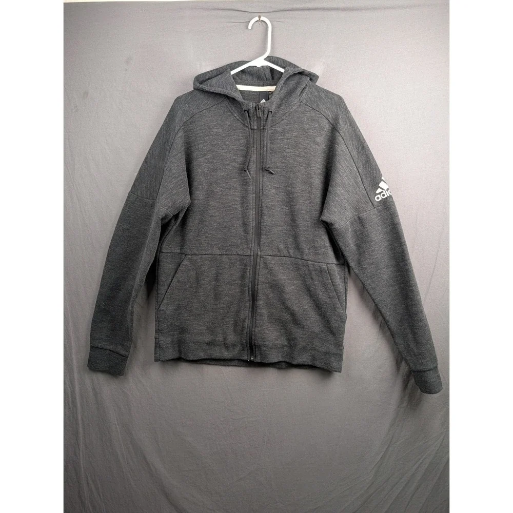 Adidas Mens  Full Zip Hoodie Charcoal Gray ‎ Size Large